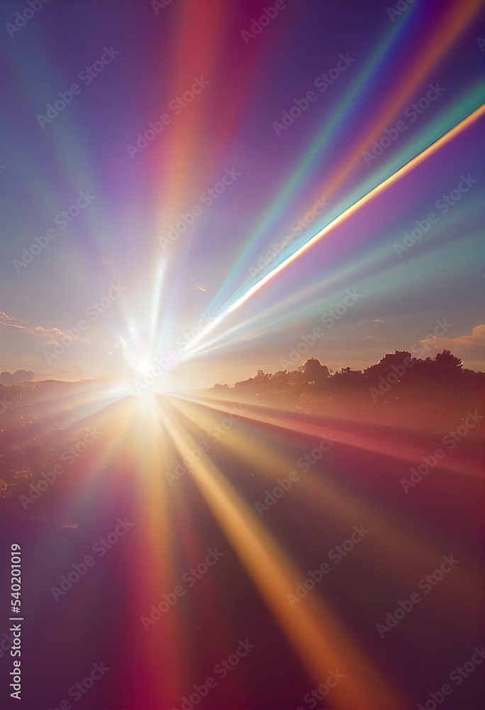 Abstract sparkling colorful light rays background glowing lighting flare multicolored.