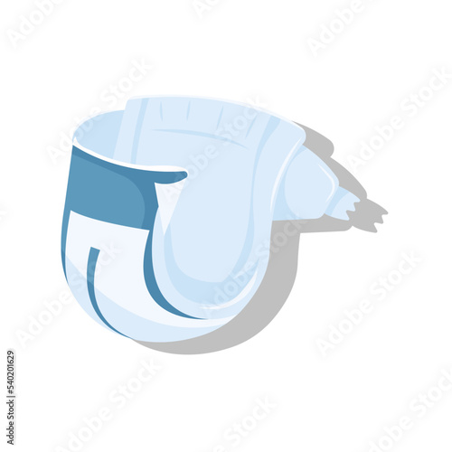 Baby diaper for boy. Blue diaper. A diaper is opened in front. Realistic vector illustration for kids production on white background.