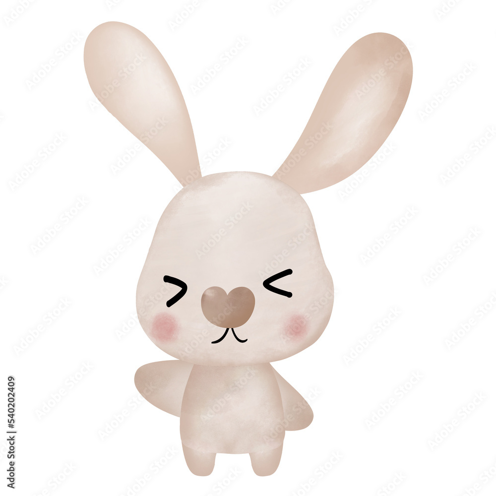 Obraz premium Cute brown baby bunny rabbit watercolor Cute emoji brown bunny face