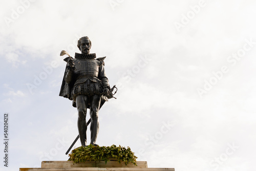 Statue of Miguel de Cervantes in Alcala de Henares, Madrid, Spain