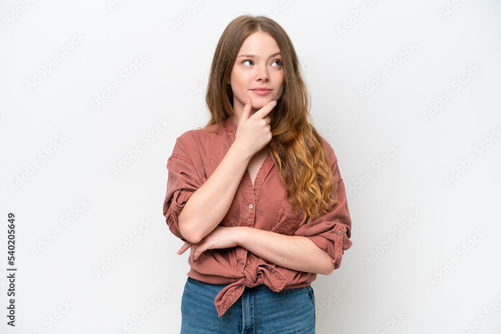 Young pretty woman isolated on white background thinking an idea while looking up Young pretty woman isolated on white background thinking an idea while looking up