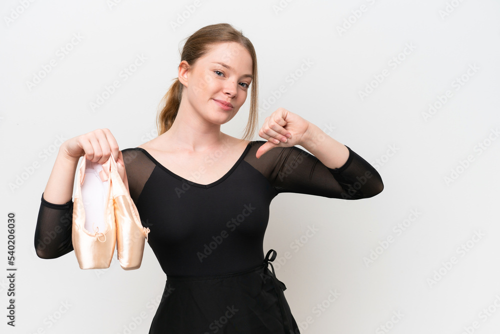 Young woman practicing ballet isolated on white background proud and self-satisfied Young woman practicing ballet isolated on white background proud and self-satisfied