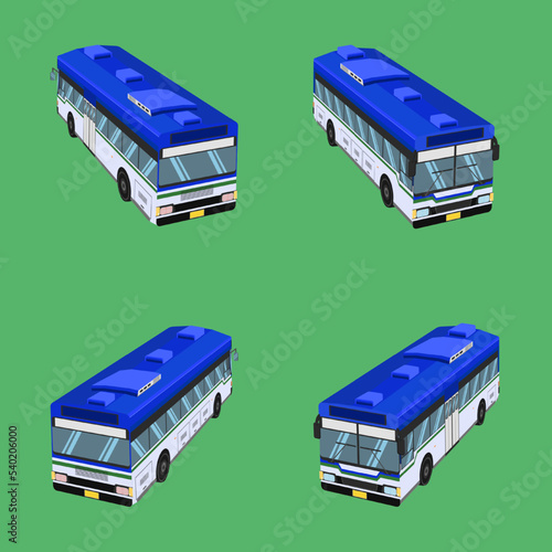 Illustration of four buses in different positions on a green background