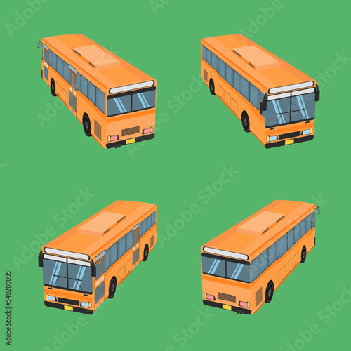 Illustration of four buses in different positions on a green background
