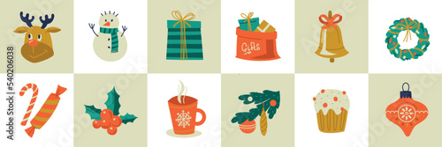 Set of New Year elements. Christmas paraphernalia. Vector image.