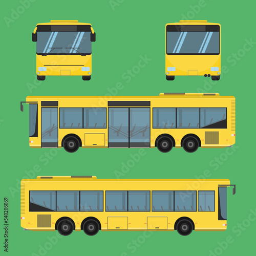 Illustration of four buses in different positions on a green background