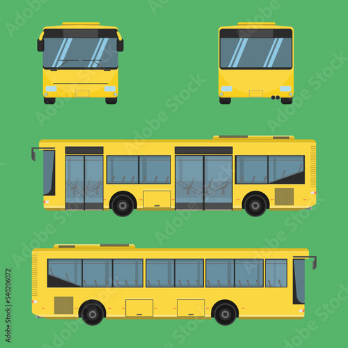 Illustration of four buses in different positions on a green background