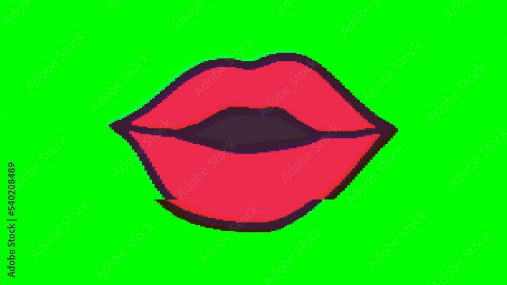 Mouth or lips with glitch effect on green background. Emoji motion graphics. Mouth or lips with glitch effect on green background. Emoji motion graphics.