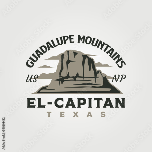 guadalupe mountains vintage logo vector illustration design with el capitan symbol
