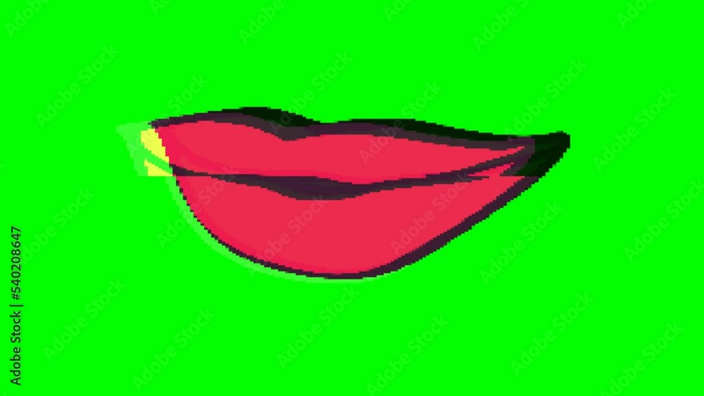 Mouth or lips with glitch effect on green background. Emoji motion graphics. Mouth or lips with glitch effect on green background. Emoji motion graphics.