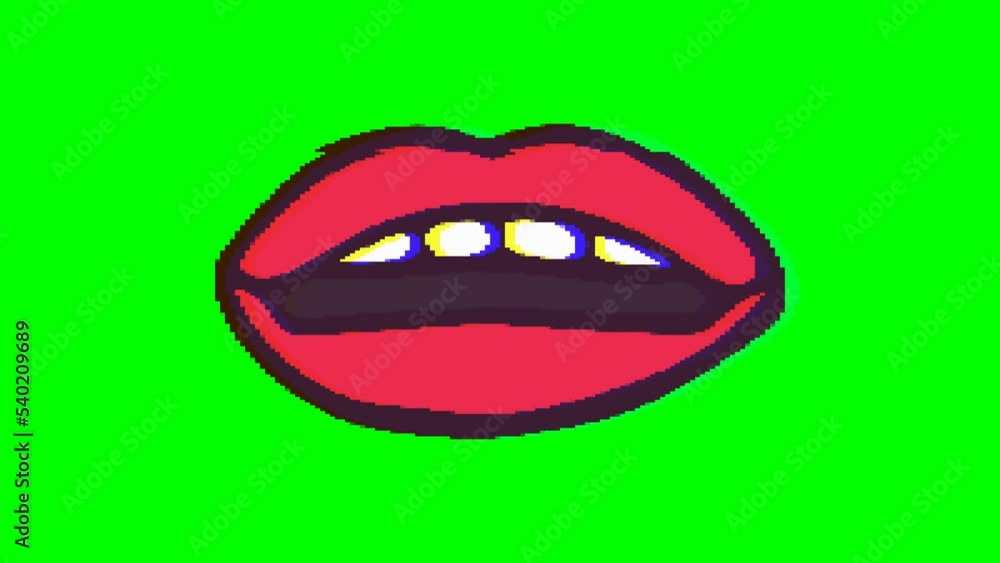 Mouth or lips with glitch effect on green background. Emoji motion graphics. Mouth or lips with glitch effect on green background. Emoji motion graphics.