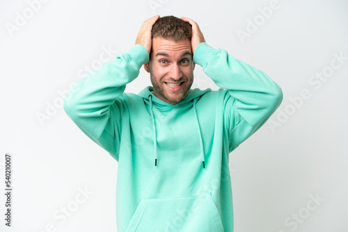 Young handsome caucasian man isolated on white background doing nervous gesture