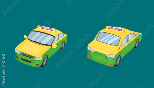 Illustration of a taxi car in different positions
