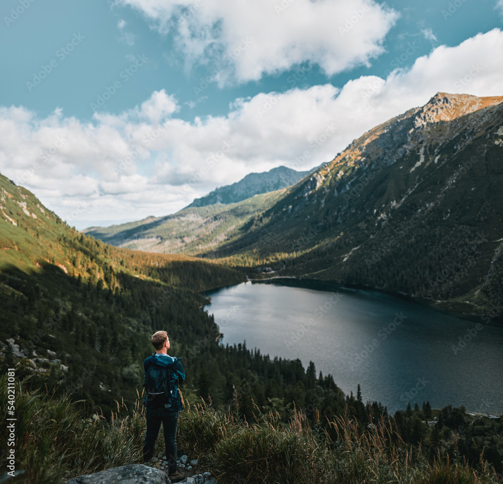 Beautiful lake in the mountains. Morskie Oko pond in the Tatra Mountains, Poland, Europe. Concept of the destination traveling ideal resting place.