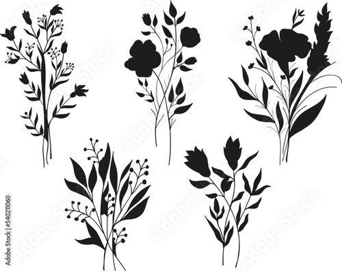Collection of Flowers elements set isolated vector Silhouettes
