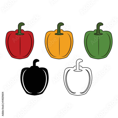 Silhouette of paprika  black color and line art on a white background