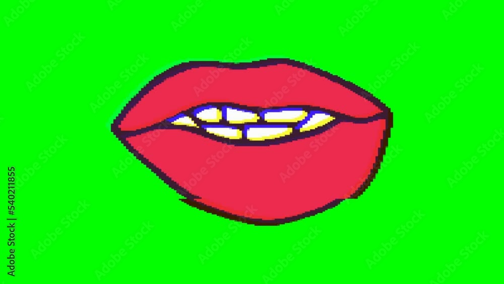Mouth or lips with glitch effect on green background. Emoji motion graphics. Mouth or lips with glitch effect on green background. Emoji motion graphics.