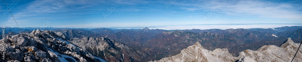 Panorama Totes Gebirge Herbst vom Großen Priel Richtung Almtal und Alpenvorland