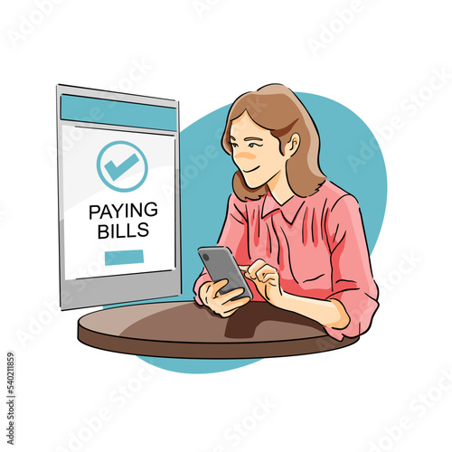 woman sitting and paying bill concept