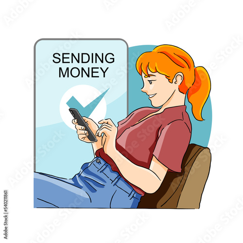 woman sending money digitally concept