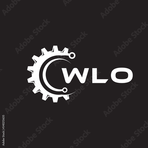 WLO letter technology logo design on black background. WLO creative initials letter IT logo concept. WLO setting shape design.
