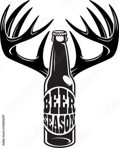 Beer bootle with text beer season and deer antlers