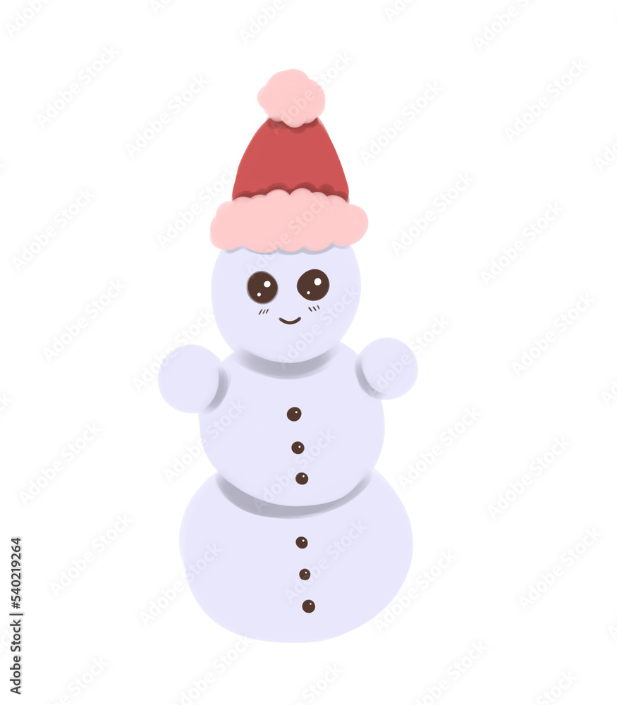 Smiling snowman in santa claus hat, color illustration Smiling snowman in santa claus hat, color illustration