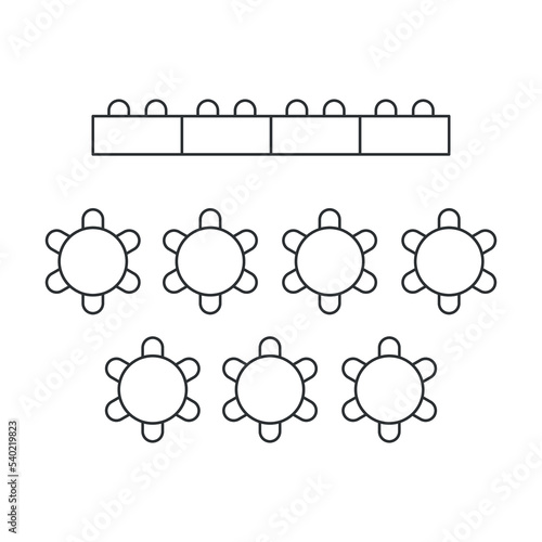 Banquet table seating plan. Interior  scheme line icon. Vector illustration