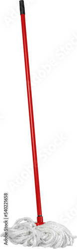 Classic mop with cotton head and metal tubular handle on a white background