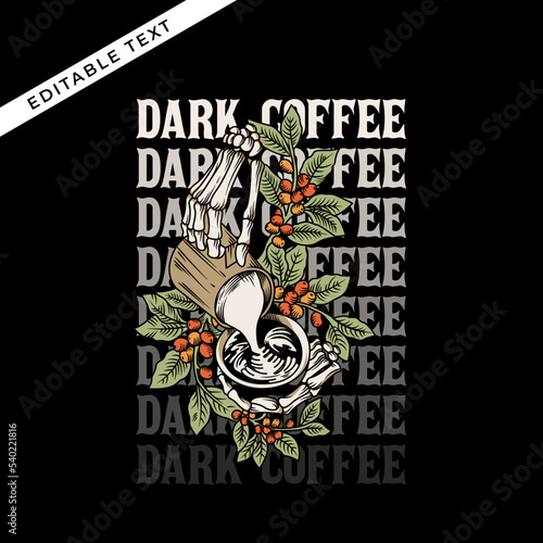 the skeleton make an art of coffee with coffee plants vector illustration
