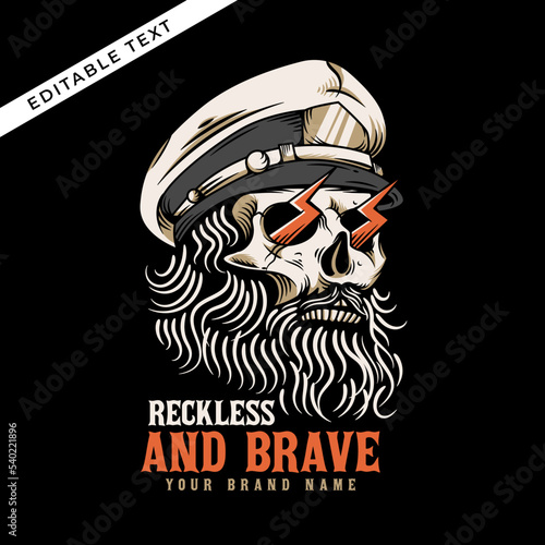 the skull head of sailorman with thunder from the eye vector illustration