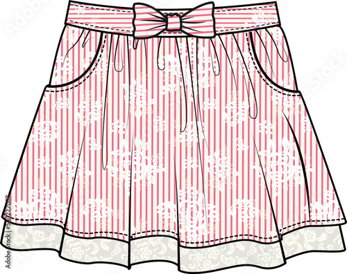 GIRLS AND TEEN WEAR FLORAL NET SKIRTS VECTOR SKETCH