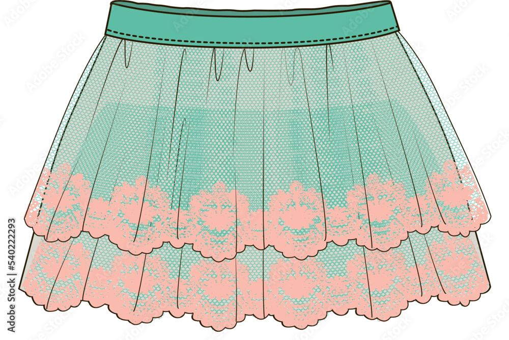 Φωτογραφία GIRLS AND TEEN WEAR FLORAL NET SKIRTS VECTOR SKETCH
