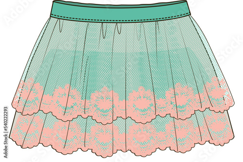GIRLS AND TEEN WEAR FLORAL NET SKIRTS VECTOR SKETCH