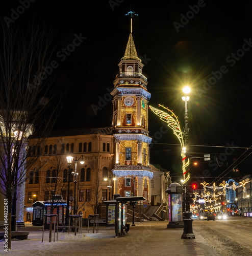 New Year's illumination on the streets of St. Petersburg.