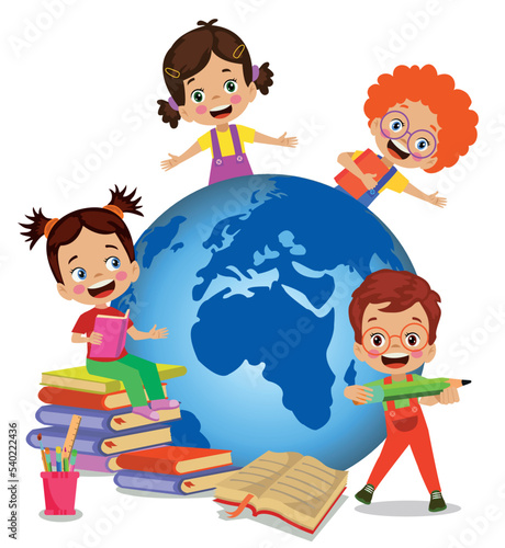 tiny cute happy kids with books