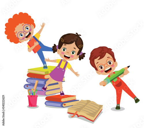 tiny cute happy kids with books