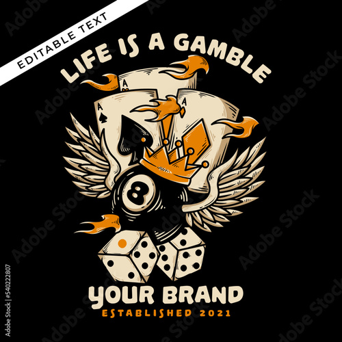 the playing cards with the billiard ball vector illustration