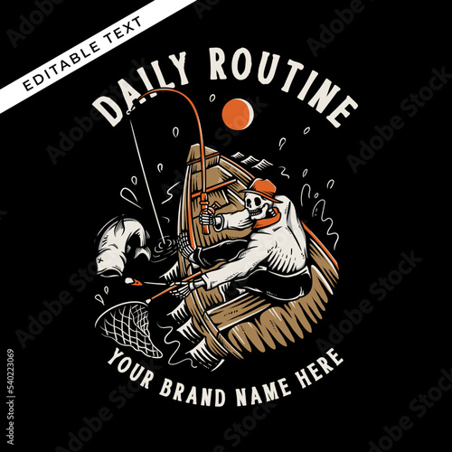 daily routine skeleton catch the fish with the boat