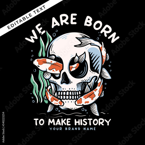 the skull head with some koi fish illustration