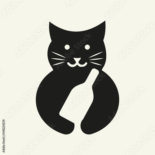 Wallpaper Mural Cat Wine Bottle Logo Negative Space Concept Vector Template. Cat Holding Wine Bottle Symbol Torontodigital.ca