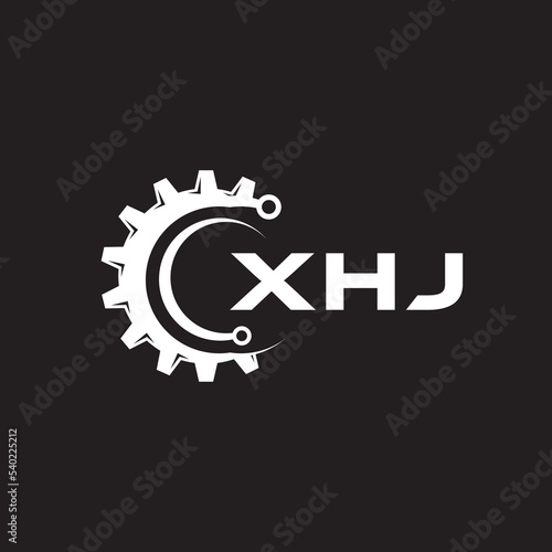 XHJ letter technology logo design on black background. XHJ creative initials letter IT logo concept. XHJ setting shape design. 