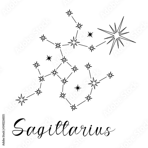 Constellation of Sagittarius. Black and white stars on a white background