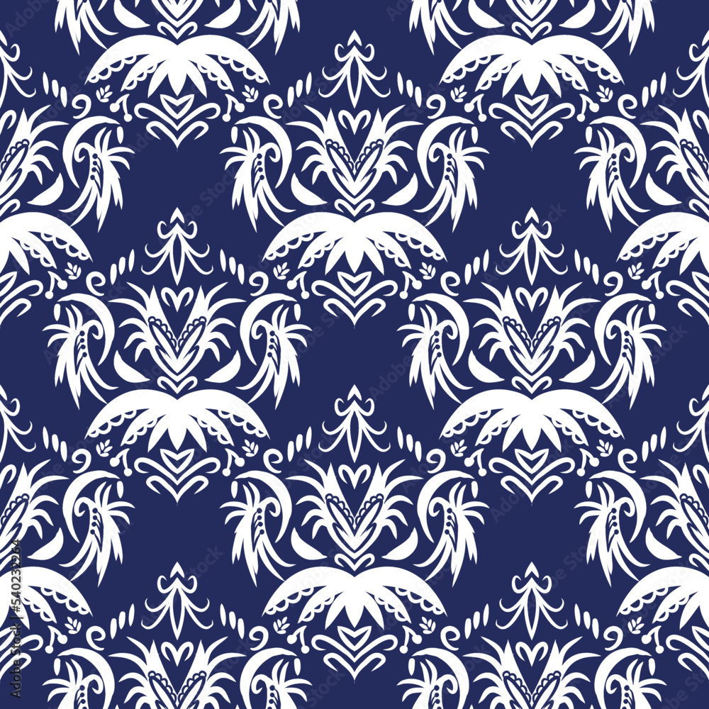 Fototapeta premium Traditional Ethnic paisley Pattern Navy blue background Vector pattern Seamless pattern for fabric print cloth dress carpet curtains rug Sarong Aztec African Indian Indonesian design 