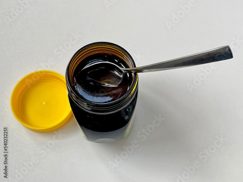 Newly opened yeast extract marmite jar from above
