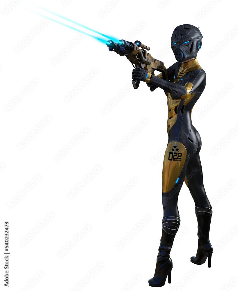 futuristic warrior woman with plasma rifle, 3d illustration futuristic warrior woman with plasma rifle, 3d illustration