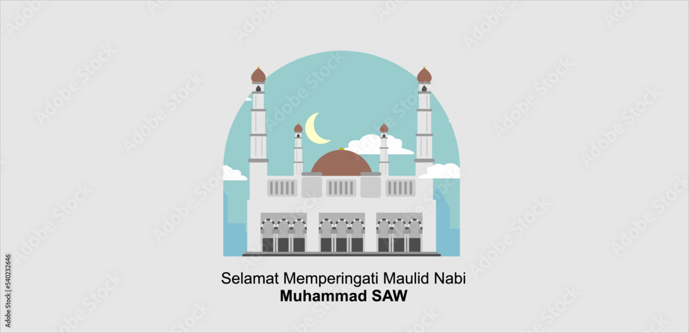 Landmark masjid raya mujahidin (mosque), Pontianak, Kalimantan barat in a simple flat vector style as a must-visit tourist location. Flat icons, designs, illustrations, templates, silhouettes
