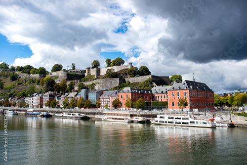 The waterfront of Namur on the river Meuse, sight from a bridge photo