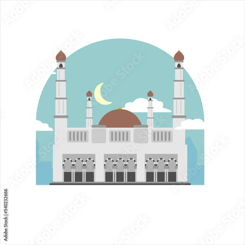 Landmark masjid raya mujahidin (mosque), Pontianak, Kalimantan barat in a simple flat vector style as a must-visit tourist location. Flat icons, designs, illustrations, templates, silhouettes
 photo