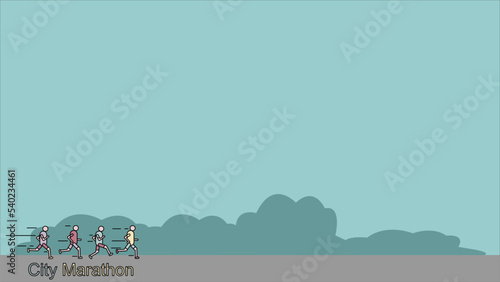 City marathon New York, Boston, Chicago Day Background with Silhouette of building and line art runner , Copy Space Area. Suitable to place on content with that theme. Template Vector illustration